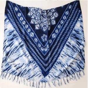 Navy Blue Tie Die Linen Summer Scarves for Women Summer Shawls Long Stole